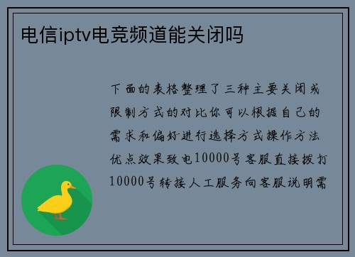 电信iptv电竞频道能关闭吗