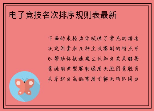 电子竞技名次排序规则表最新